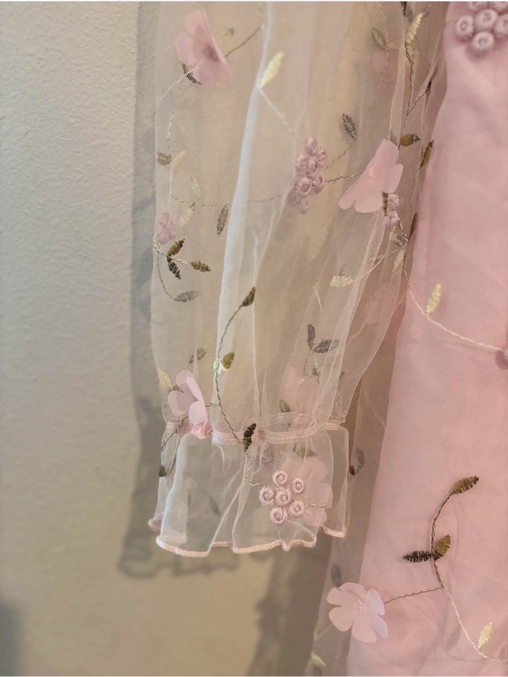 Allison & Kelly Sheer Sleeve Pink Floral Embroidered Mini Dress Mesh Overlay 16 - Picture 2 of 13